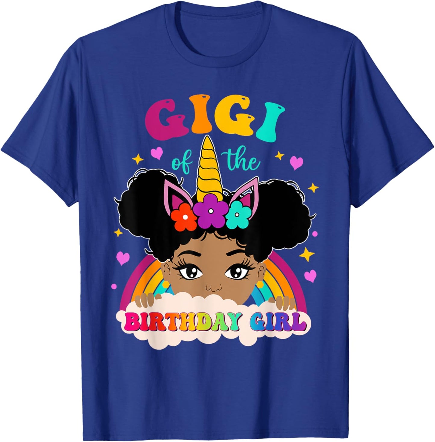 Gigi of The Birthday Girl Rainbow Afro Melanin Unicorn T-Shirt - T-Shirt | Royal