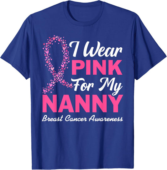 I Wear Pink For My Nanny Grandma Breast Cancer Awareness Kid T-Shirt - T-Shirt | Royal