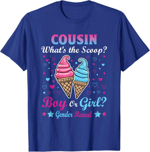 Cousin Ice Cream Whats The Scoop Gender Reveal Matching Men Women T-Shirt - T-Shirt | Royal
