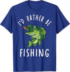 Kids I'd Rather Fishing Bass Fish Youth Boy Funny Fisherman T-Shirt - T-Shirt | Royal