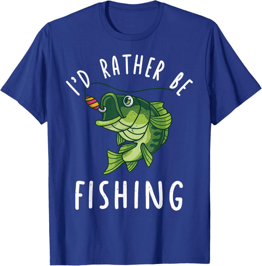 Kids I'd Rather Fishing Bass Fish Youth Boy Funny Fisherman T-Shirt - T-Shirt | Royal