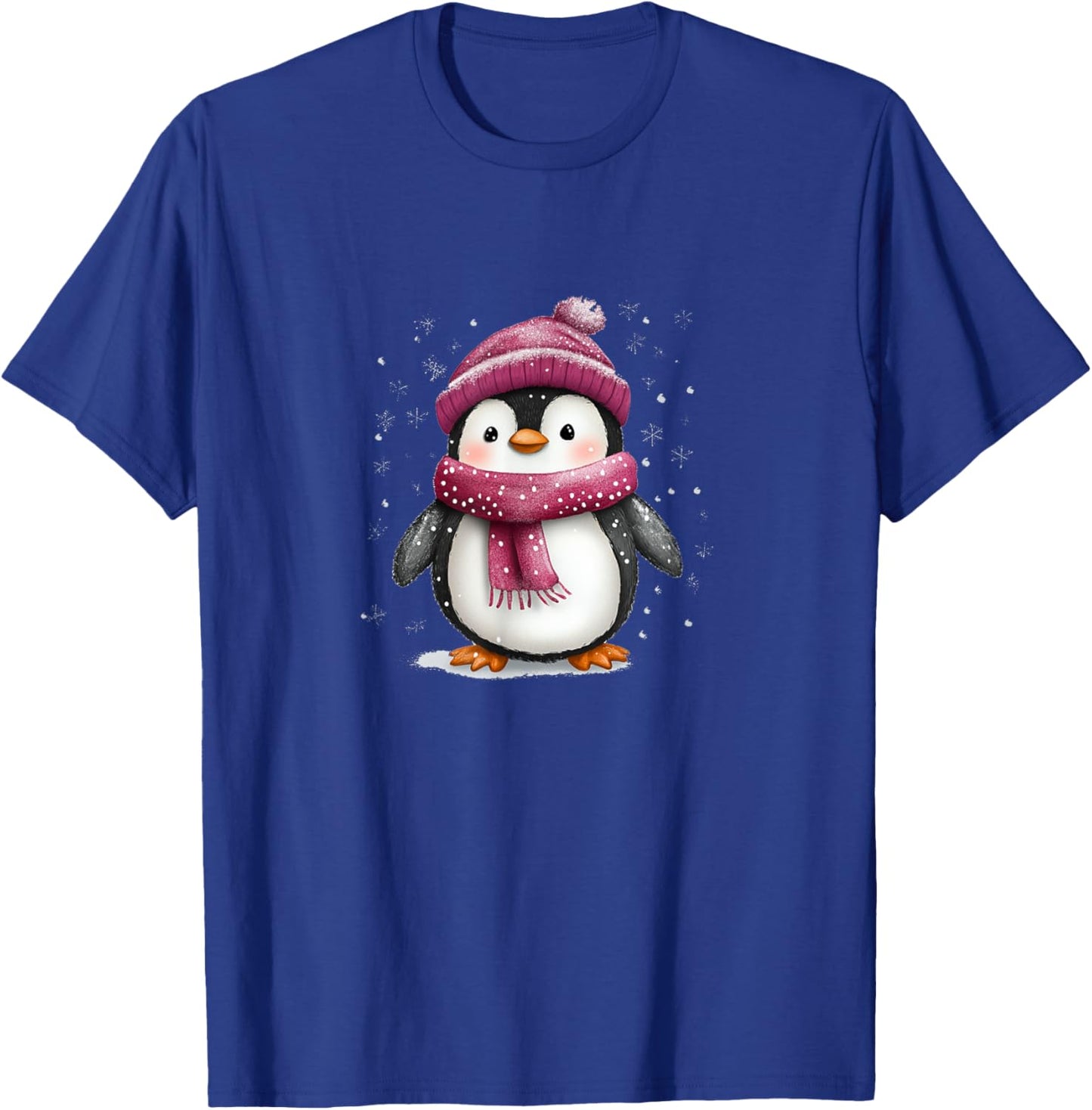Cute Penguin With Hat And Scarf Winter Snow T-Shirt - T-Shirt | Royal