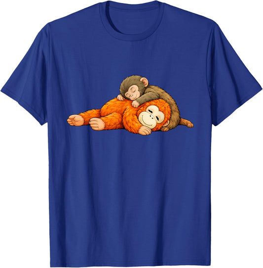 Cute Baby Monkey Named Punch Plush Hugging T-Shirt - T-Shirt | Royal