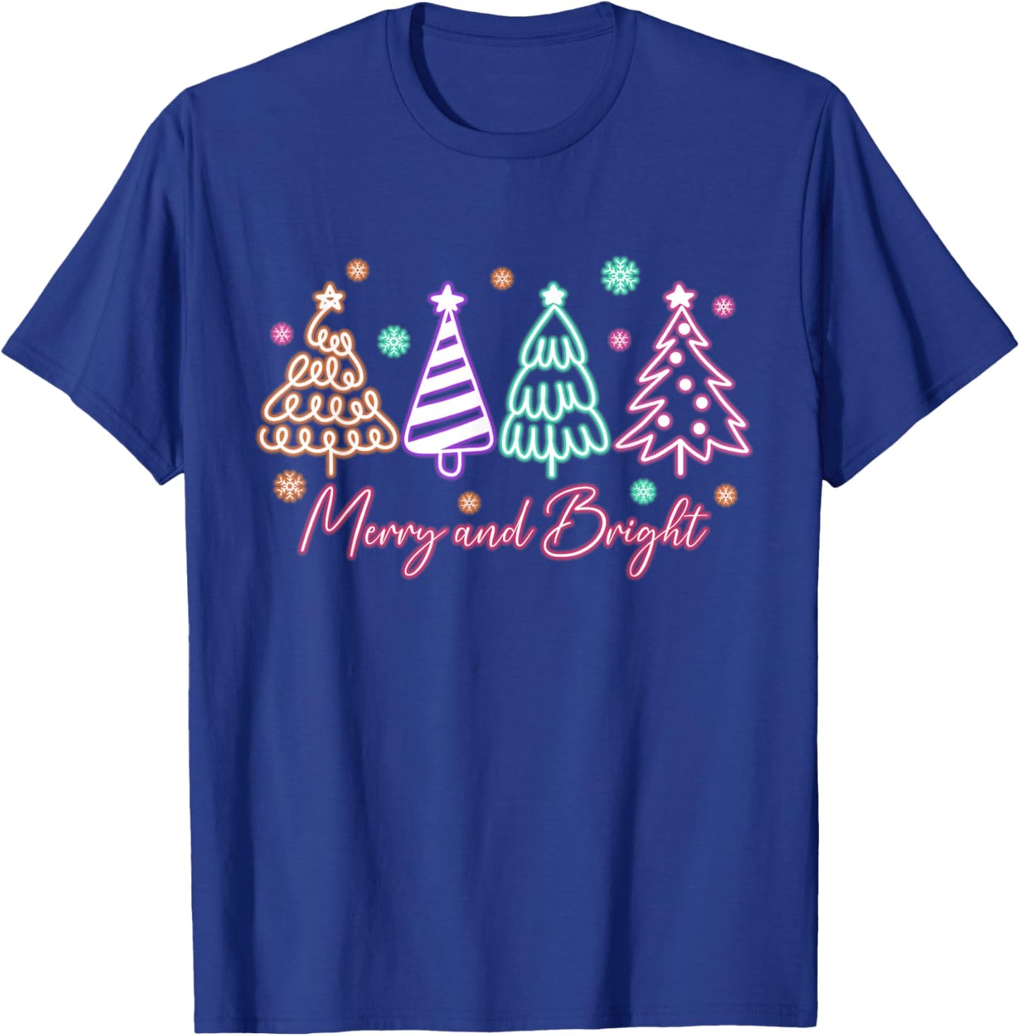 Merry and Bright Tree Neon Christmas T-Shirt - T-Shirt | Royal