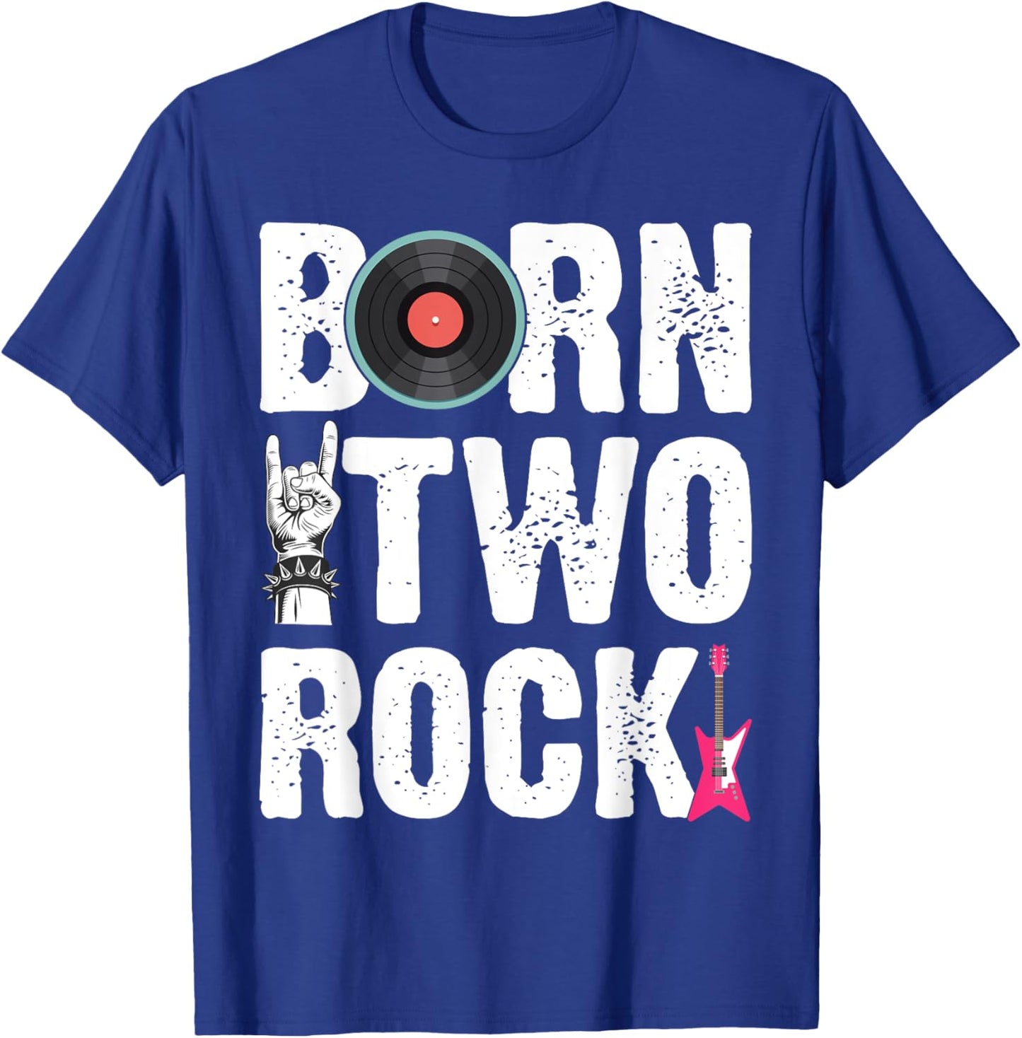 Kids 2nd Birthday Guitar Born Two 2 Rock Rocker Bday Boys T-Shirt - T-Shirt | Royal