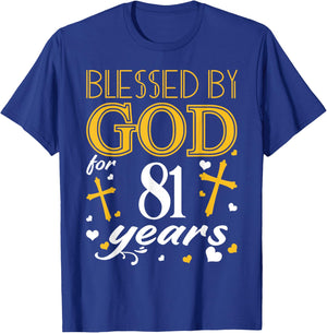 Vintage Blessed By God For 81 Years Happy 81st Birthday T-Shirt - T-Shirt | Royal