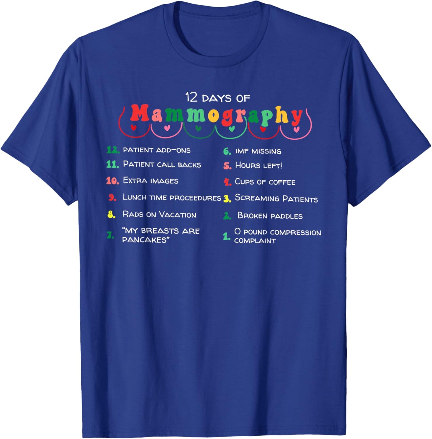 12 Days Of Mammography Mammo Technologist Christmas Pajamas T-Shirt - T-Shirt | Royal