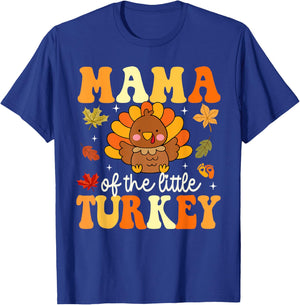 Mama of the Little Turkey Thanksgiving Baby Shower Fall T-Shirt - T-Shirt | Royal