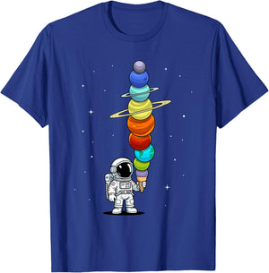 Space Astronaut Ice Cream Cone Planets Solar Systems Boys T-Shirt - T-Shirt | Royal