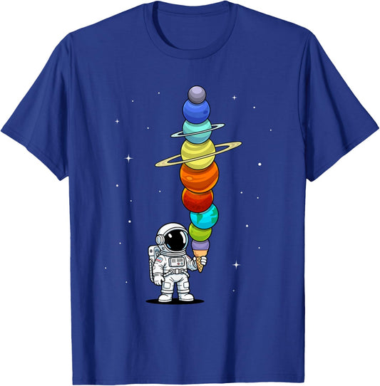 Space Astronaut Ice Cream Cone Planets Solar Systems Boys T-Shirt - T-Shirt | Royal