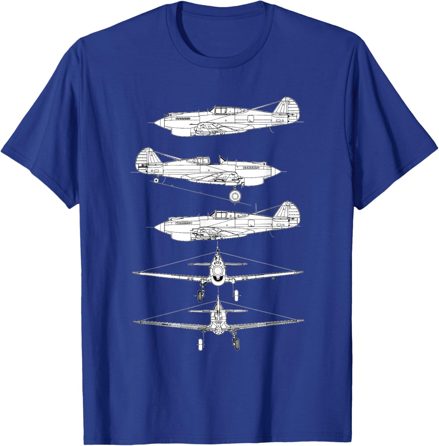 Curtiss P-40 Warhawk Fighter Aircraft WW2 Airplane T-Shirt - T-Shirt | Royal