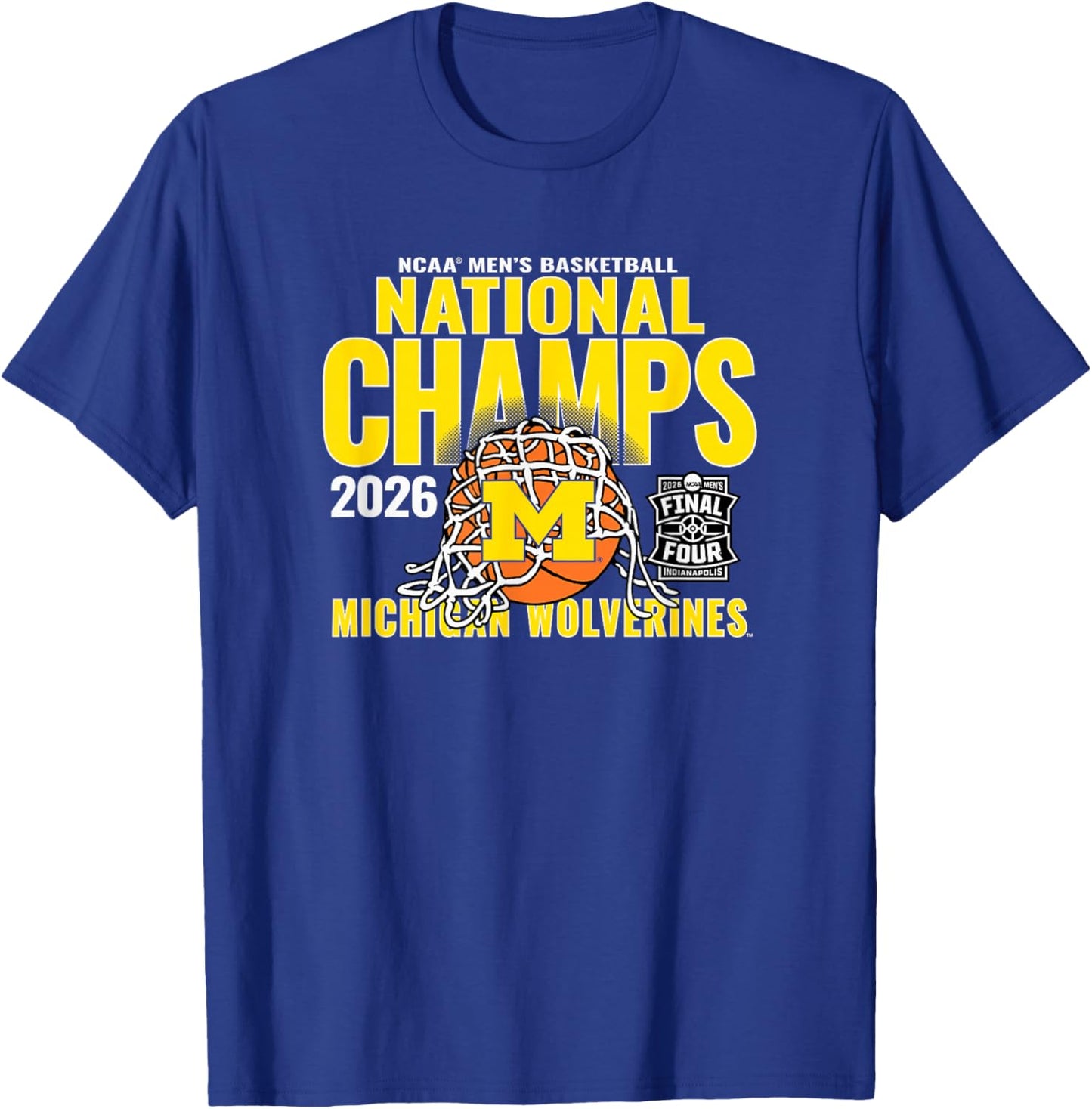 Michigan Wolverines 2026 National Champs Men's Bball Net T-Shirt - T-Shirt | Royal