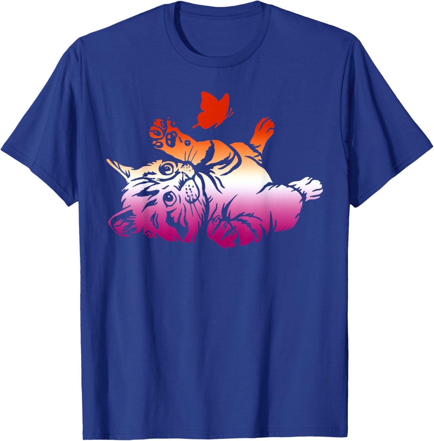Lesbian Playful Cat Butterfly Cute Pride Love T-Shirt - T-Shirt | Royal