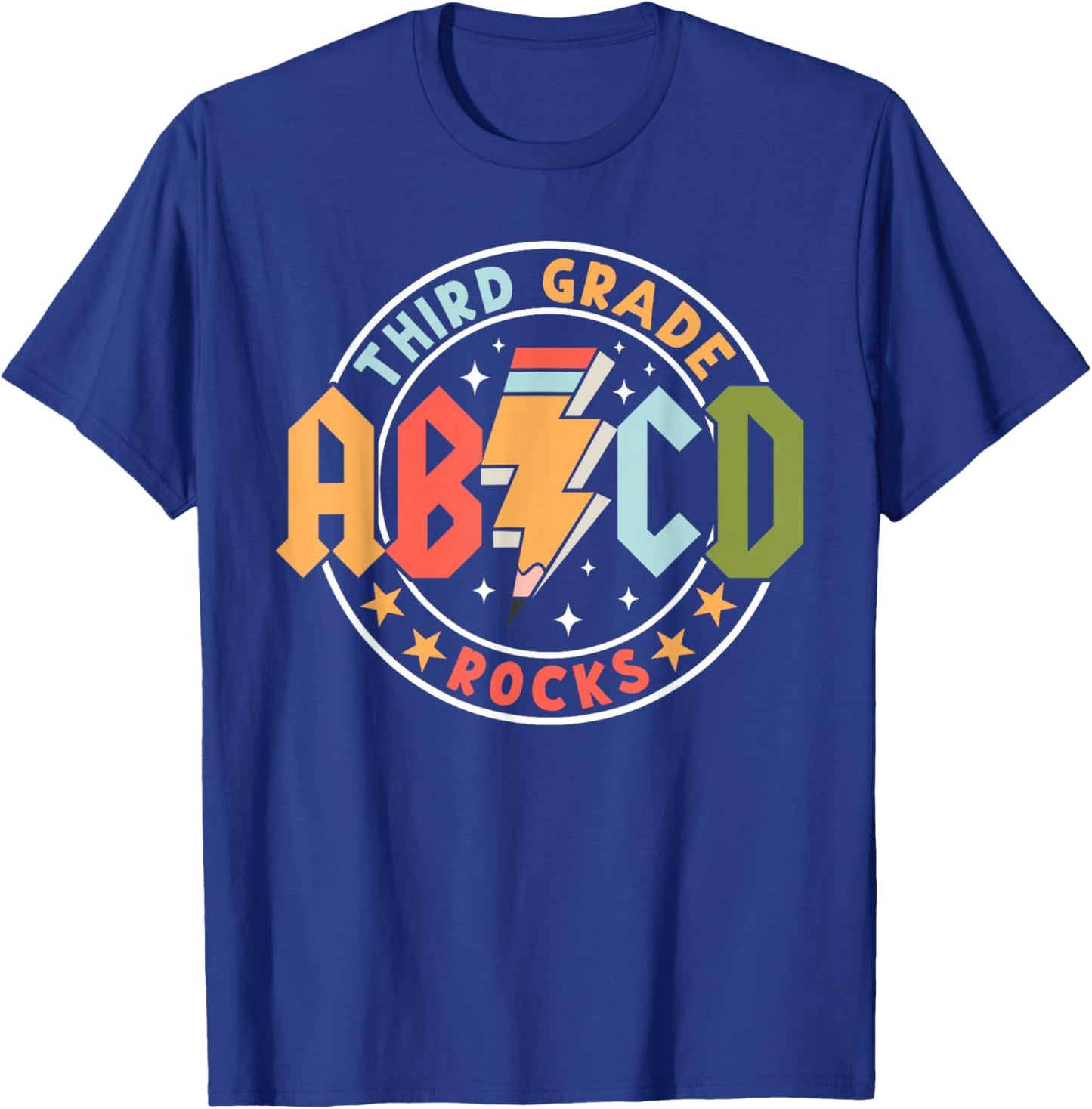 ABCD 3rd Grade Rocks Pencil Lightning Teachers Rock Boys T-Shirt - T-Shirt | Royal