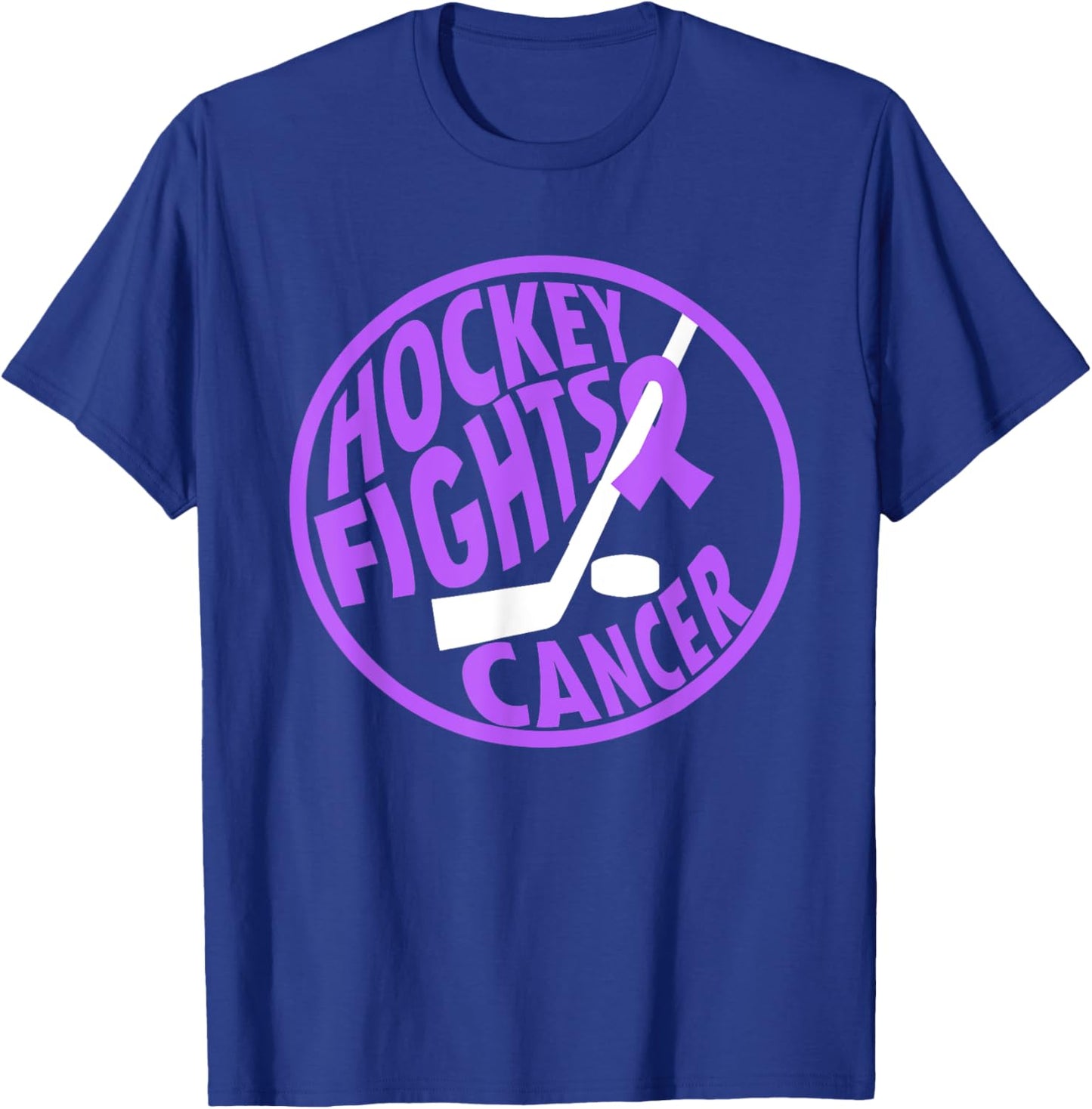 Funny Hockey Fights Cancer Purple Ribbon Gift T-Shirt - T-Shirt | Royal