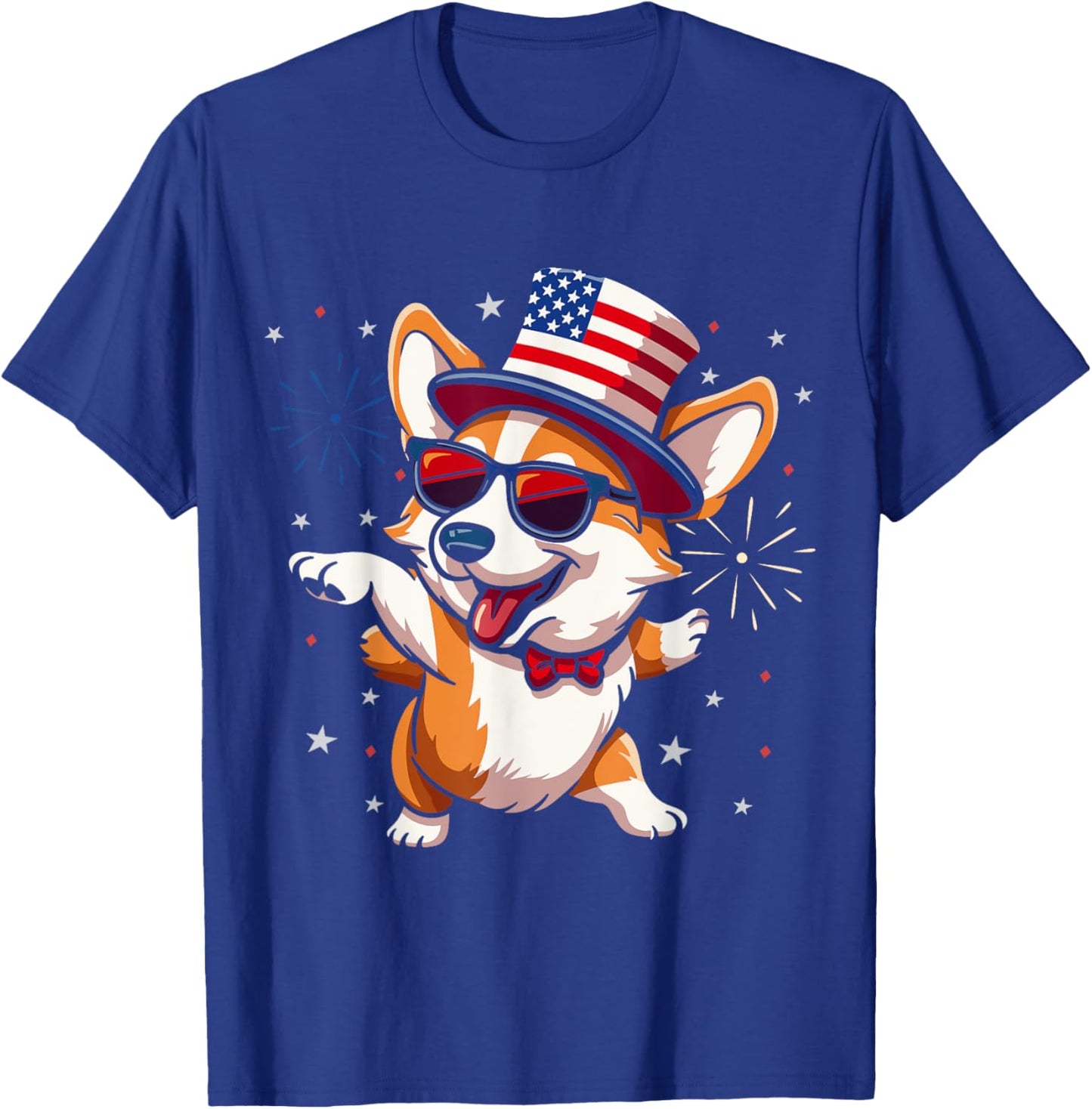 Patriotic American Corgi Dancing USA Flag Dog 4th Of July Women Kids Men T-Shirt - T-Shirt | Royal