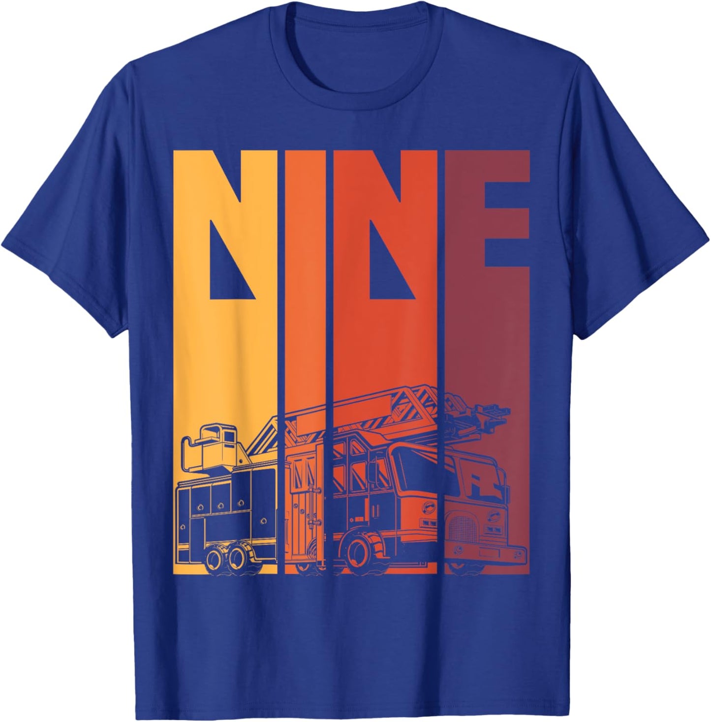 9 Year Old Firefighter Kids Fire Truck 9th Birthday Boy T-Shirt - T-Shirt | Royal