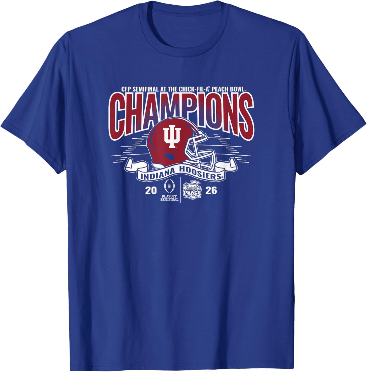 Indiana Hoosiers Peach Bowl Champs 2026 CFP Semifinal Black T-Shirt - T-Shirt | Royal