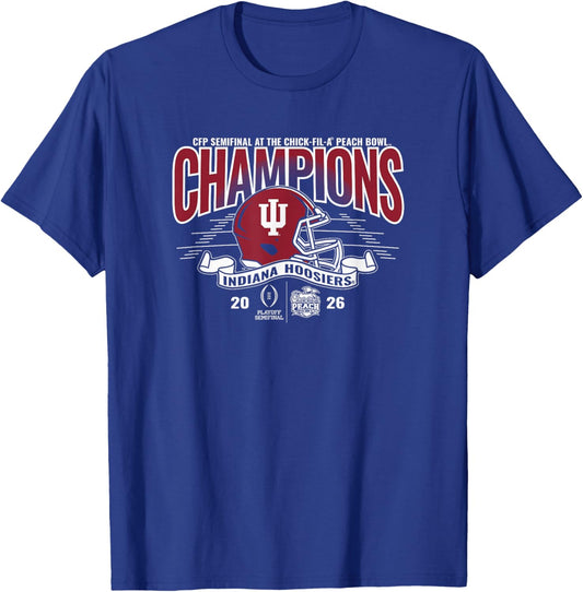 Indiana Hoosiers Peach Bowl Champs 2026 CFP Semifinal Black T-Shirt - T-Shirt | Royal