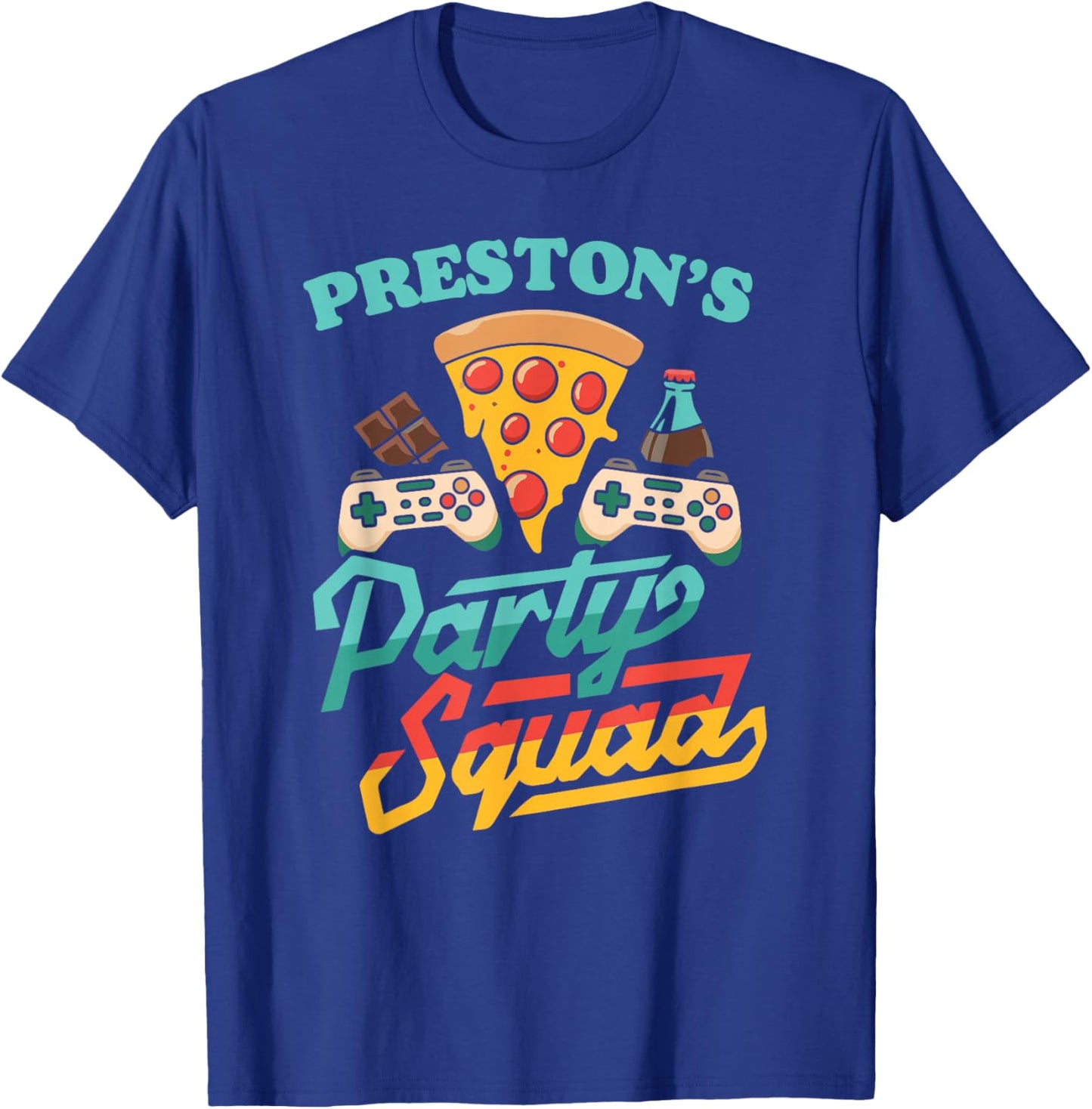 Preston's Party Squad Pizza Gaming Birthday Party T-Shirt - T-Shirt | Royal