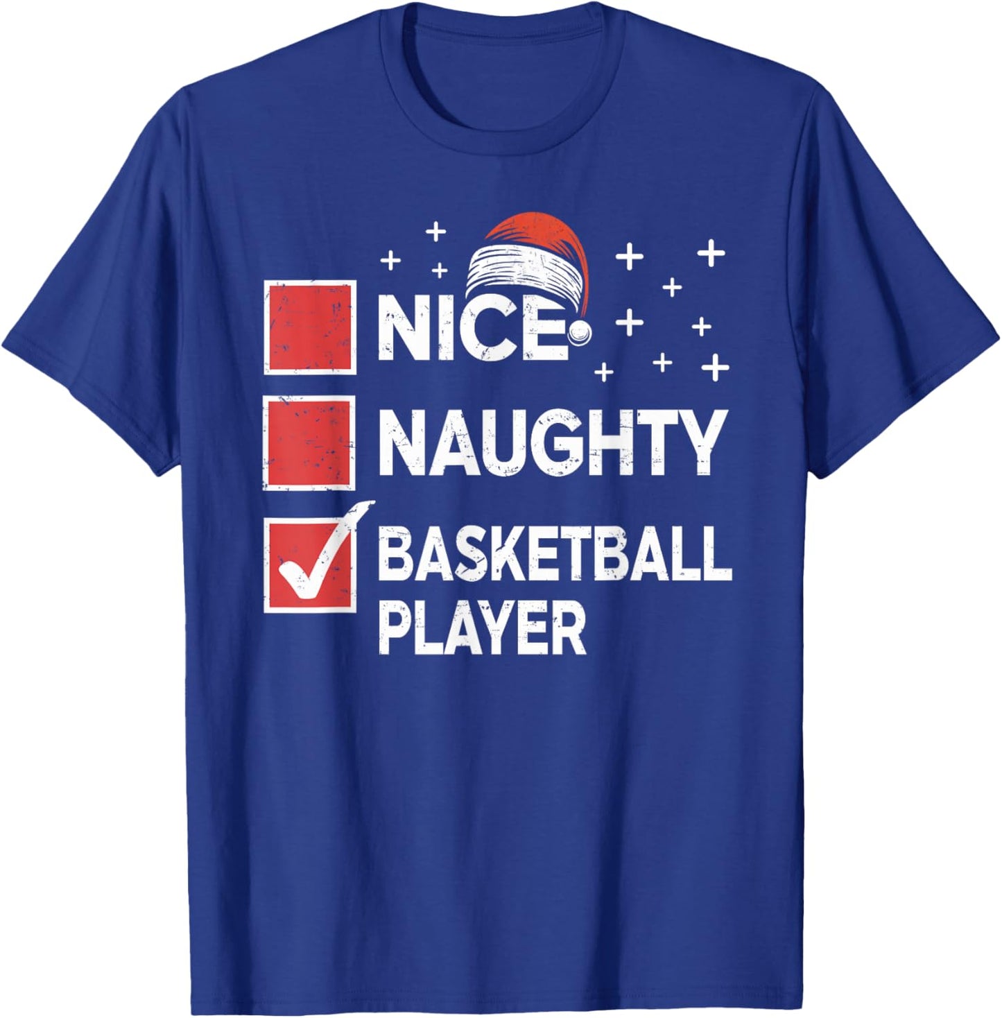 Christmas Nice Naughty Basketball Player Xmas List Santa Hat T-Shirt - T-Shirt | Royal