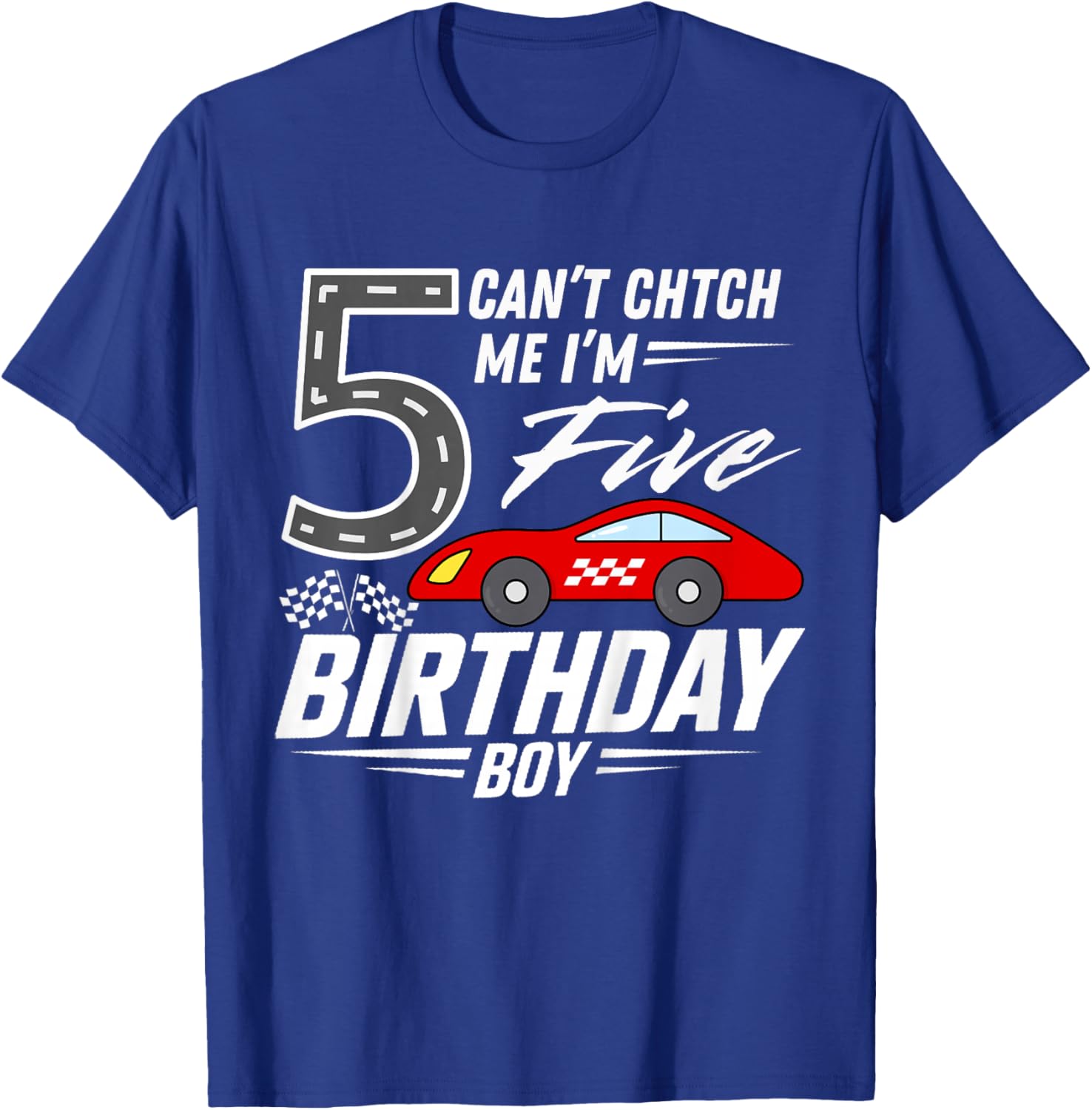 Kids Race Car Racing 5th Birthday Party Five Year Old Bday Boy T-Shirt - T-Shirt | Royal