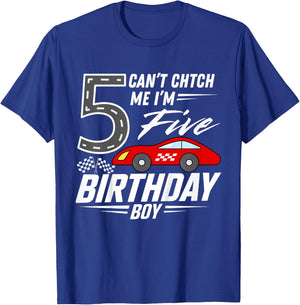 Kids Race Car Racing 5th Birthday Party Five Year Old Bday Boy T-Shirt - T-Shirt | Royal