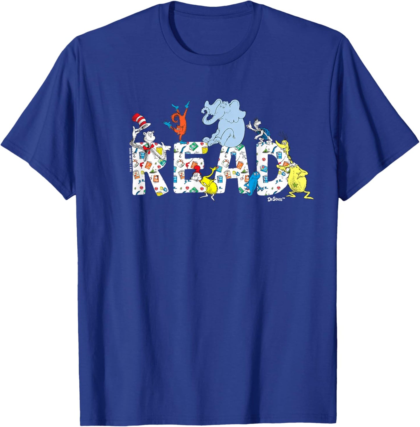 Dr. Seuss Characters Read Design Youth and Adult T-Shirt - T-Shirt | Royal