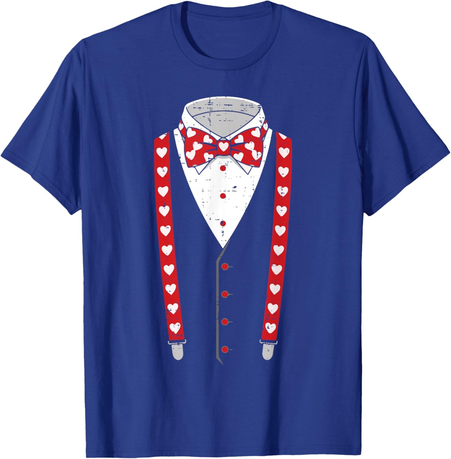 Valentines Day Suspenders Bow Tie Suit Costume Men Boys Kids T-Shirt - T-Shirt | Royal