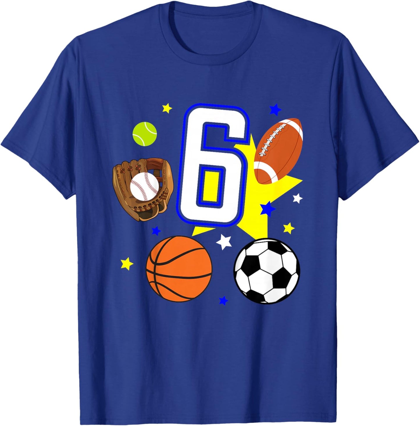 Kids 6th Birthday Sports Birthday Theme 6 Year Old Boy T-Shirt - T-Shirt | Royal