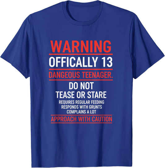 Birthday Officially 13 Warning, Dangerous Teenager Birthday T-Shirt - T-Shirt | Royal