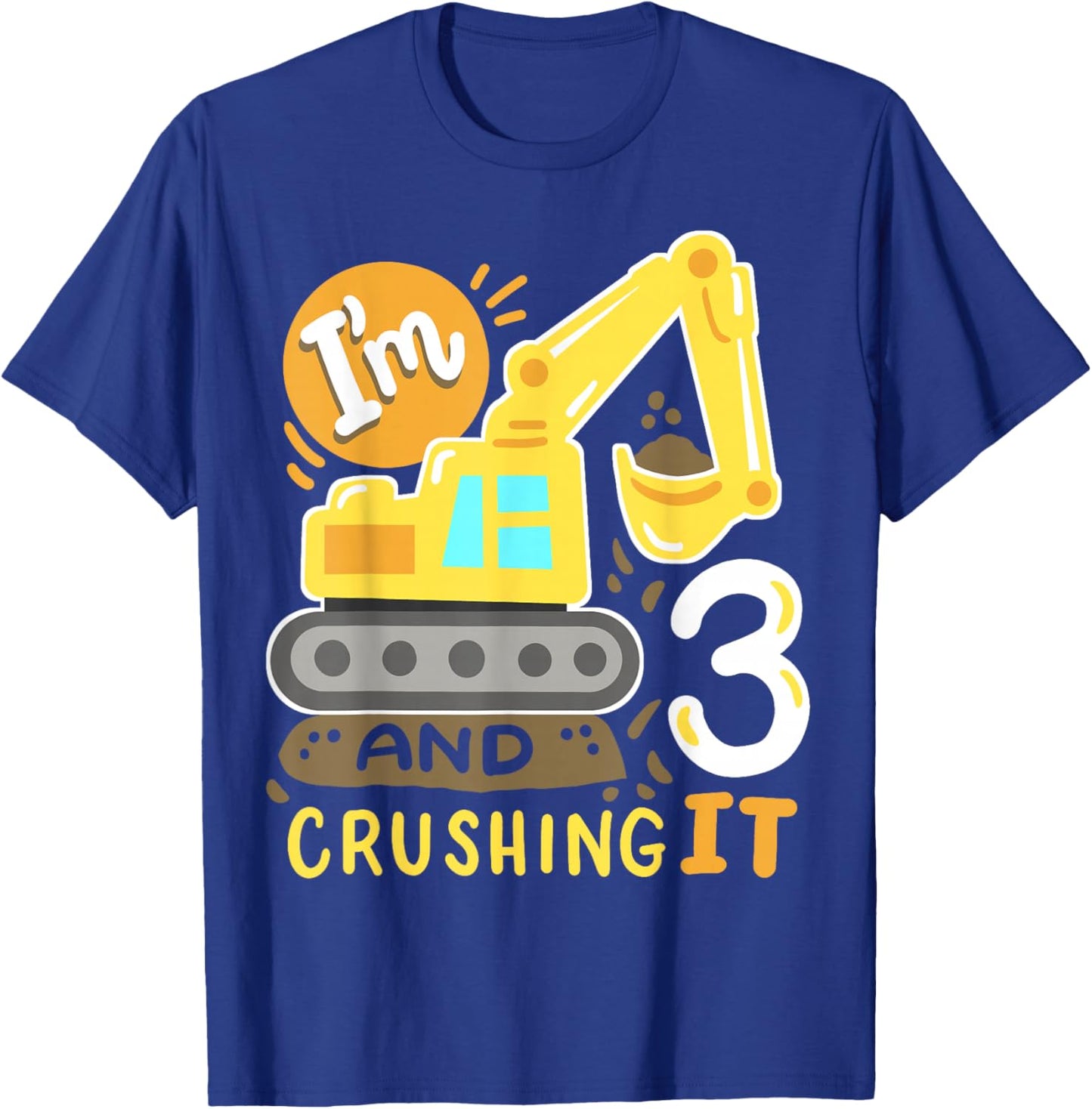 Kids 3rd Construction Birthday Party I'm 3 Crushing It Boys T-Shirt - T-Shirt | Royal