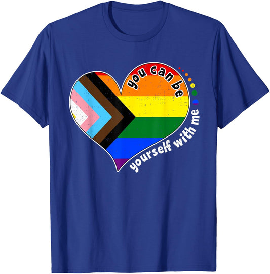 Be Yourself Proud LGBTQ Ally Pride Equality Rainbow Heart T-Shirt - T-Shirt | Royal