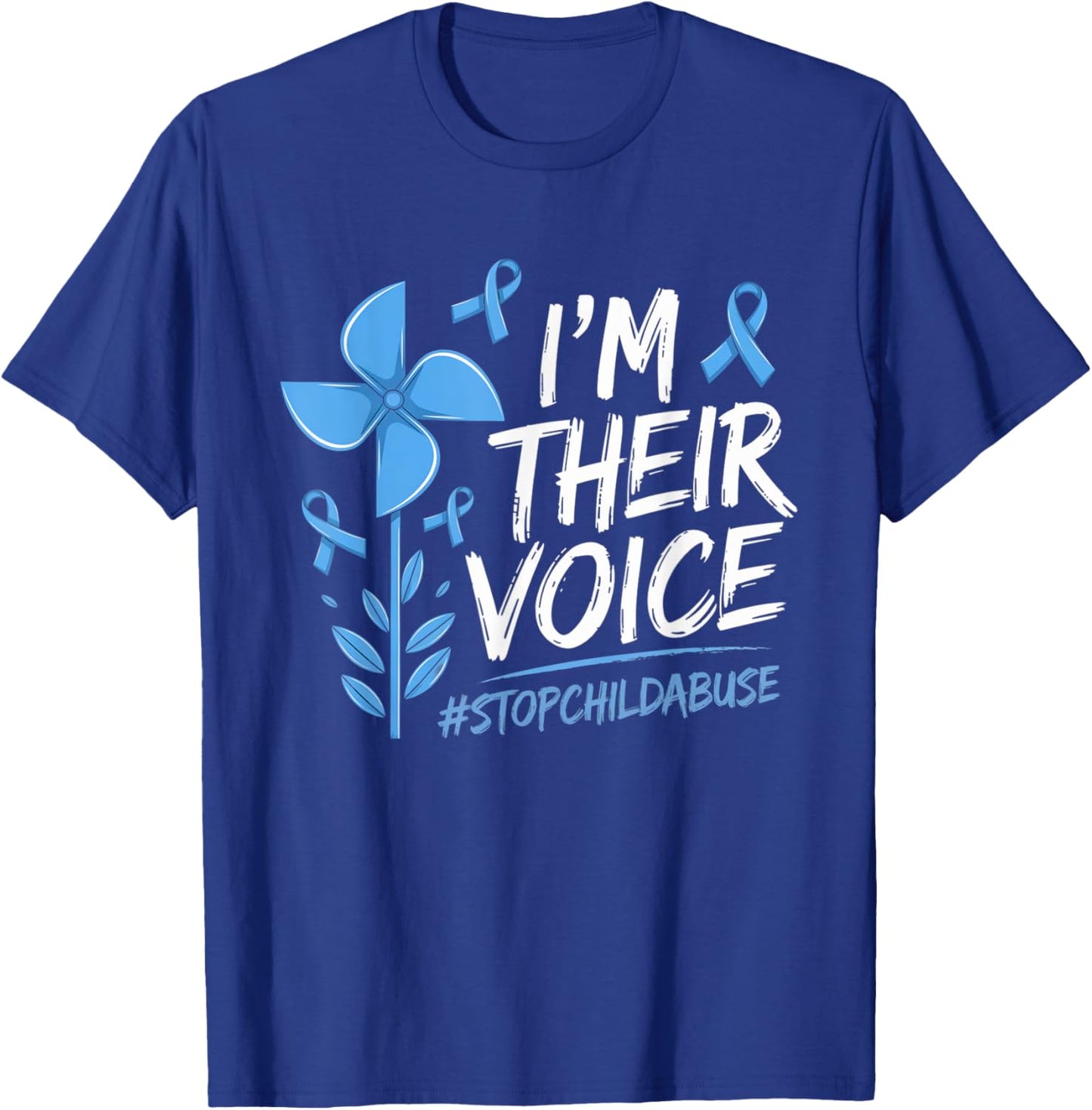Child Abuse Prevention Awareness I'm Their Voice Pinwheel T-Shirt - T-Shirt | Royal