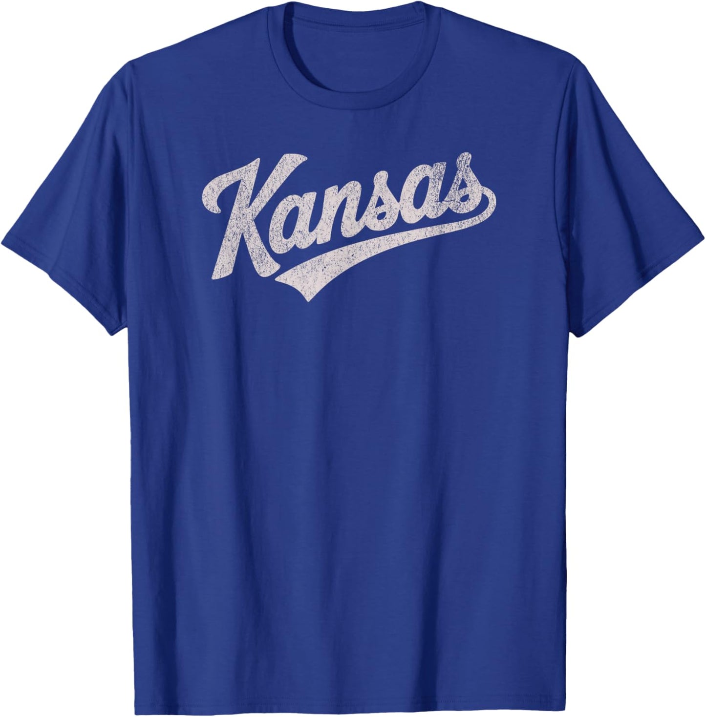 Throwback Vintage Kansas Distressed Print T-Shirt - T-Shirt | Royal