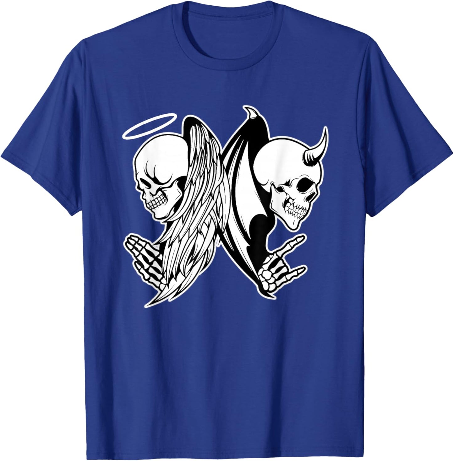 Angel x Skull x Devil Demon Blackwork T-Shirt - T-Shirt | Royal