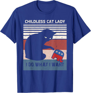 Childless Cat Lady For Kamala Harris Funny Cat ladies Retro T-Shirt - T-Shirt | Royal