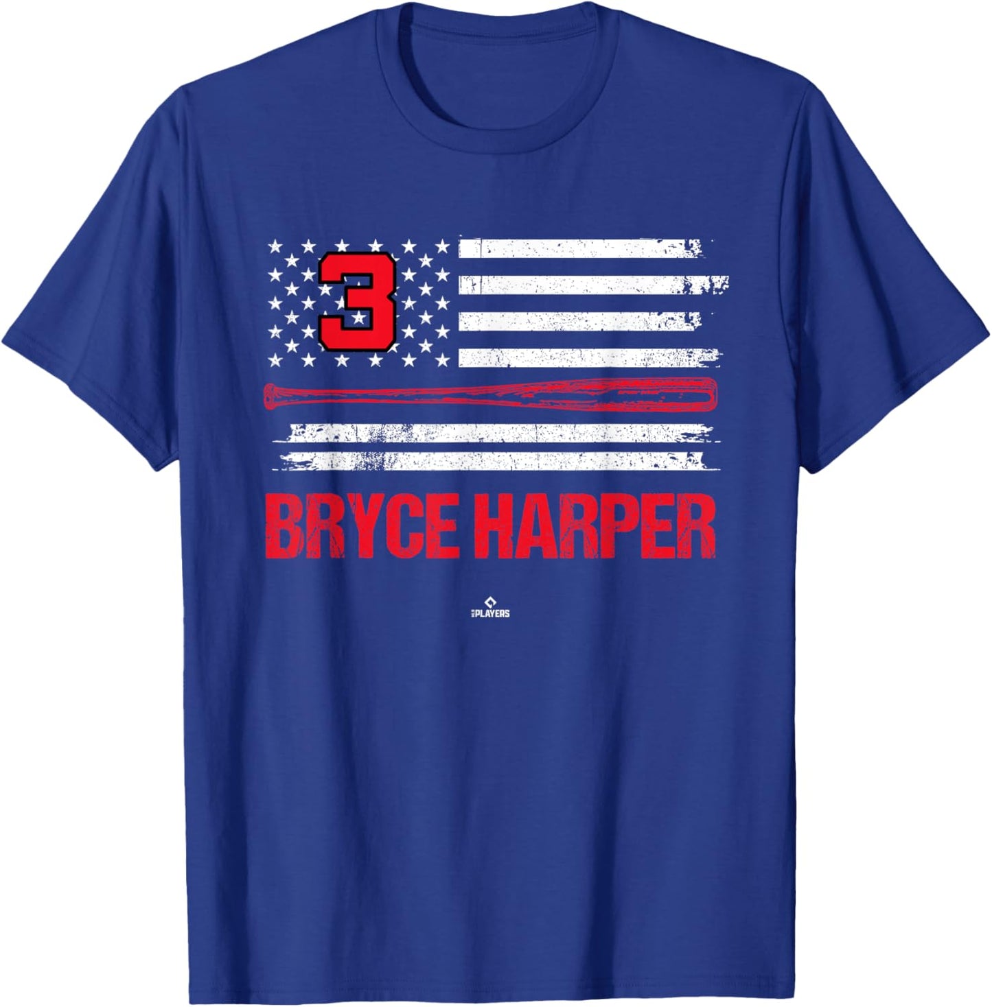 USA Flag Bat Bryce Harper Philadelphia Baseball MLBPA T-Shirt - T-Shirt | Royal