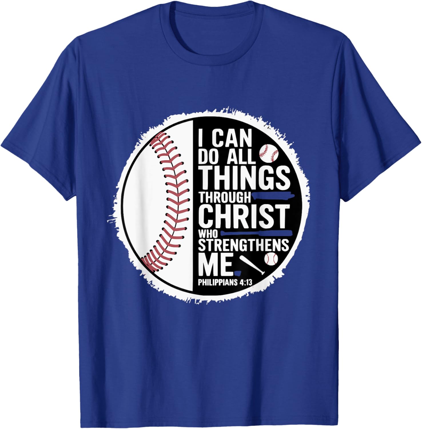 Baseball Player Sports with Christian Bible Verse Theme T-Shirt - T-Shirt | Royal
