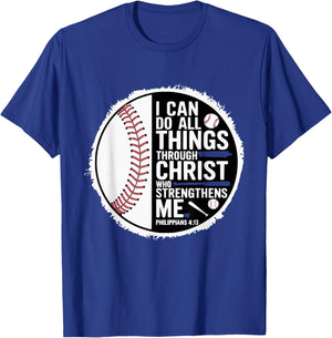 Baseball Player Sports with Christian Bible Verse Theme T-Shirt - T-Shirt | Royal