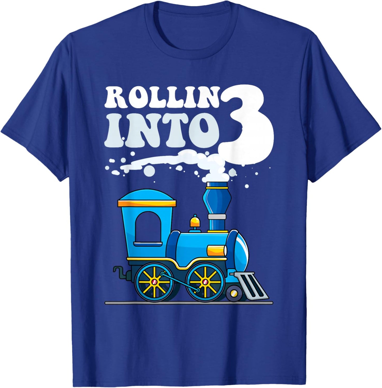 Rollin' Into 3 Train 3rd Birthday Party Three Years Old Boys T-Shirt - T-Shirt | Royal