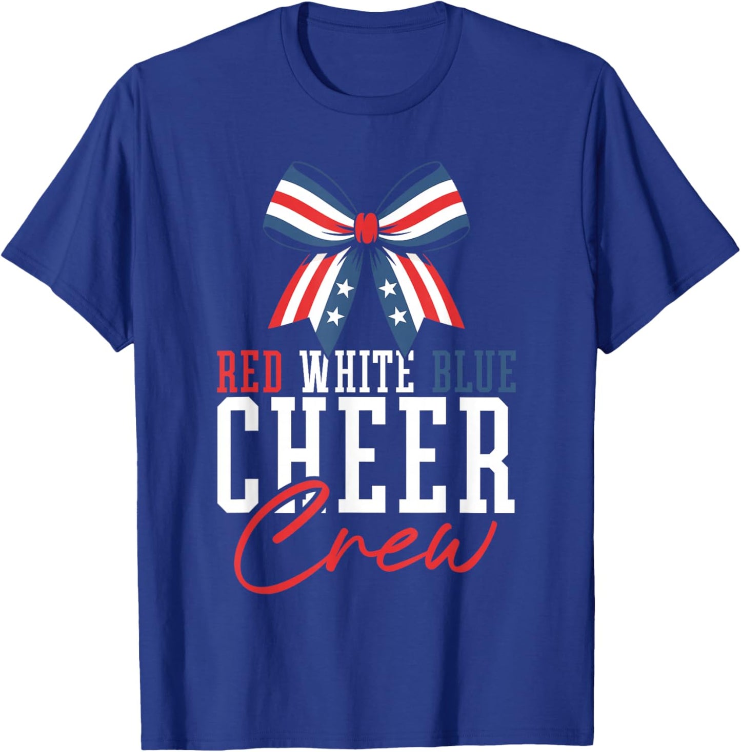 Red White Blue Cheer Crew Patriotic Cheerleader USA Bow T-Shirt - T-Shirt | Royal