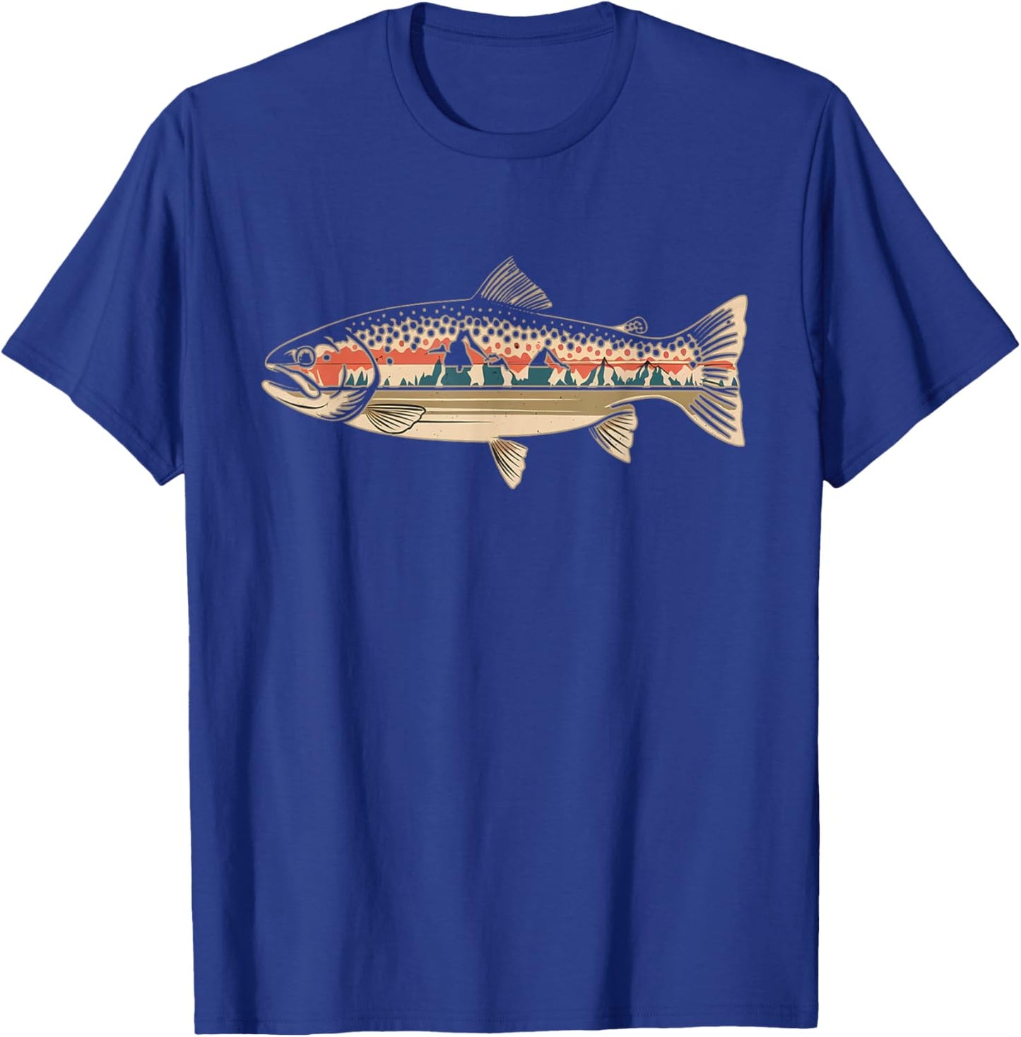 Retro Fish Trout Peach Nature , Black, S T-Shirt - T-Shirt | Royal