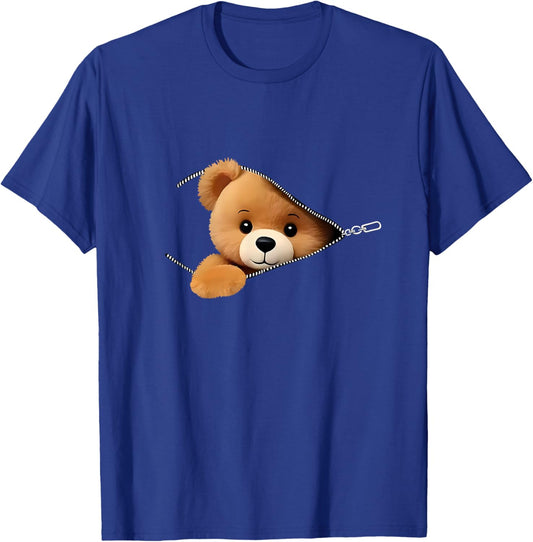 Bear Print Zipper T-Shirt - T-Shirt | Royal
