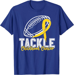 Tackle Childhood Cancer Football Childhood Cancer Awareness T-Shirt - T-Shirt | Royal