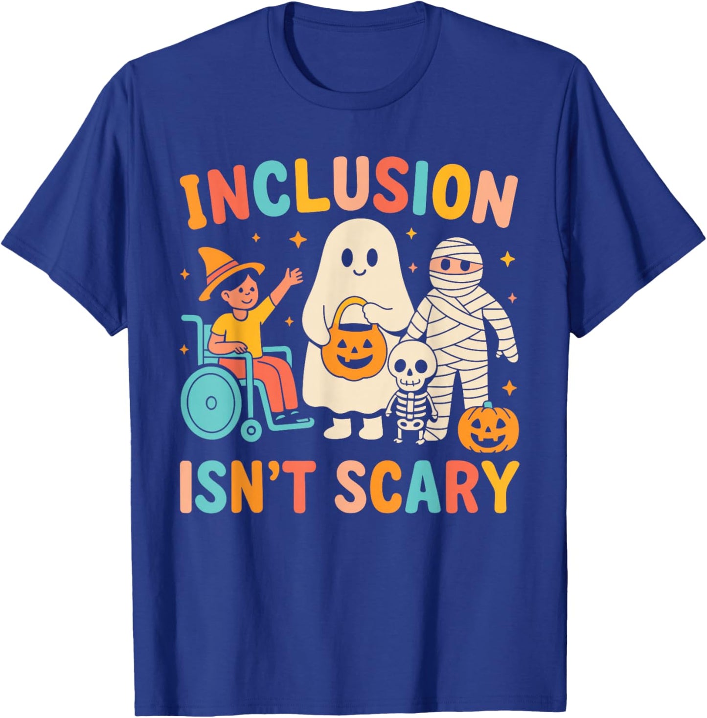 Inclusion Isn't Scary Teacher Skeleton Ghost Cute Halloween T-Shirt - T-Shirt | Royal