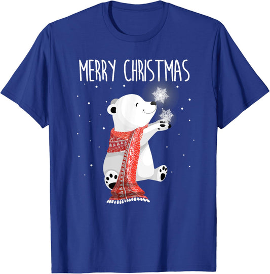 Cute Polar Bear Scarf Merry Christmas Xmas Holidays Gift T-Shirt - T-Shirt | Royal