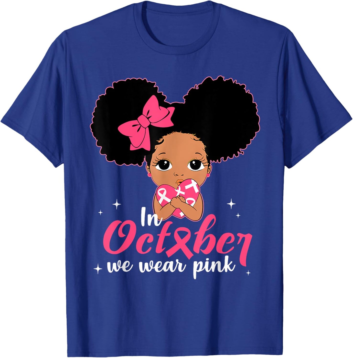 Messy Bun In October We Wear Pink Girls Toddlers Kids T-Shirt - T-Shirt | Royal