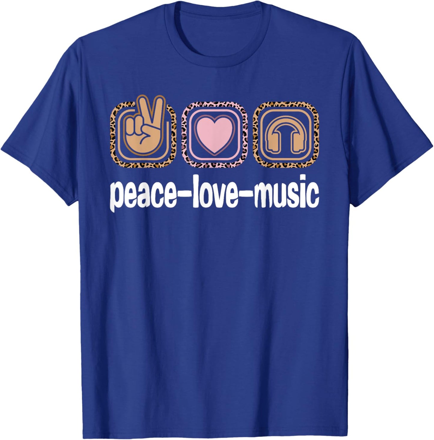 Music Lovers Leopard Print Women Girls Kids Peace Love Music T-Shirt - T-Shirt | Royal