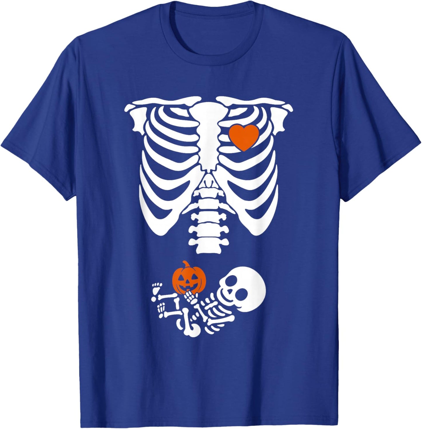 Skeleton Pregnancy Halloween with Baby Pumpkin T-Shirt - T-Shirt | Royal